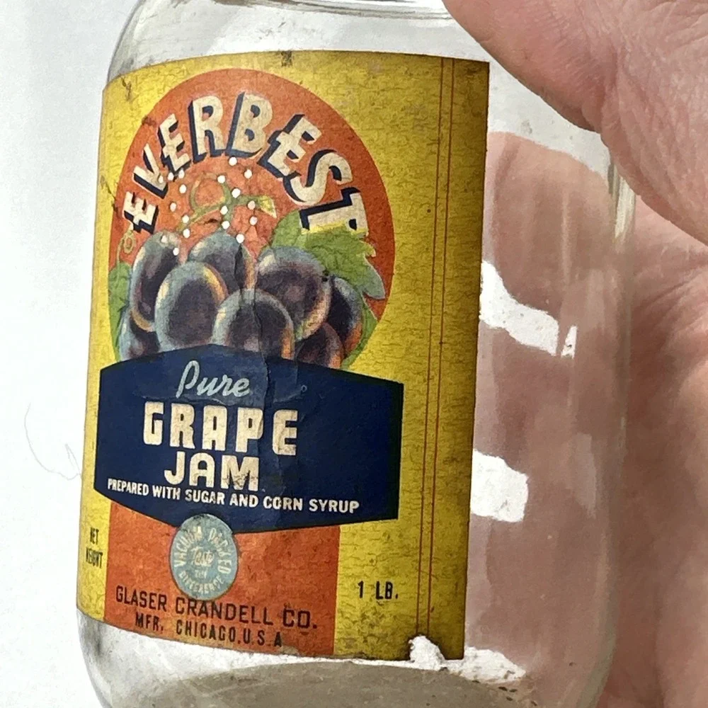 Vintage Everbest Pure Grape Jam Jar Glass 1lb Empty No Lid Glaser Crandell Co